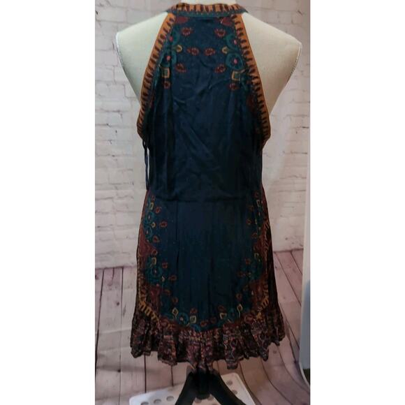 Free People Steal The Sun Teal Blue Print Tunic Dress Halter Neck Size Large - Picture 5 of 13
